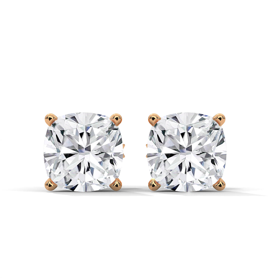 Cushion-cut diamond stud earrings in Yellow Gold – front view