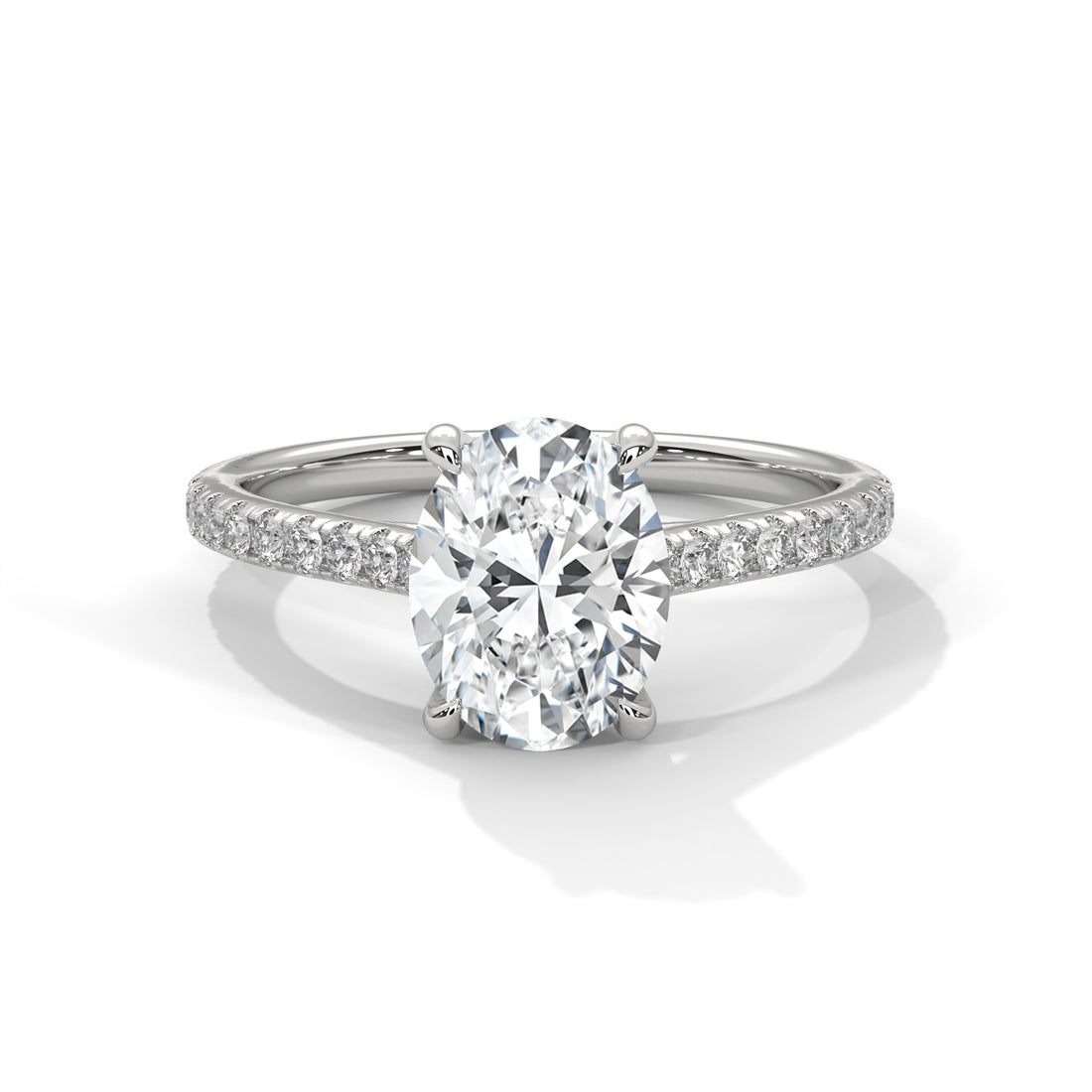 Oval pavé diamond engagement ring in Yellow Gold – lifestyle hand view