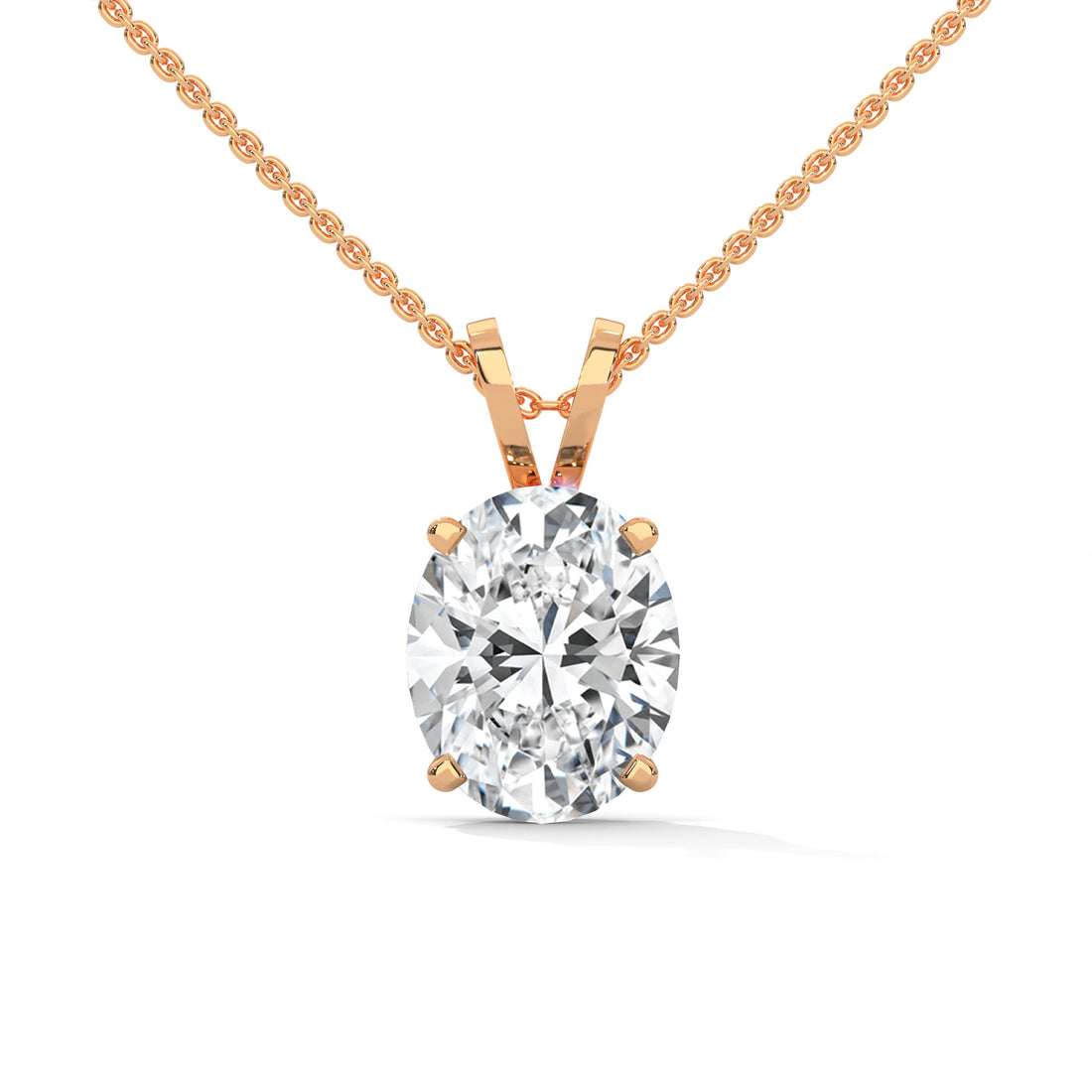 Oval solitaire diamond pendant necklace in Yellow Gold – front view