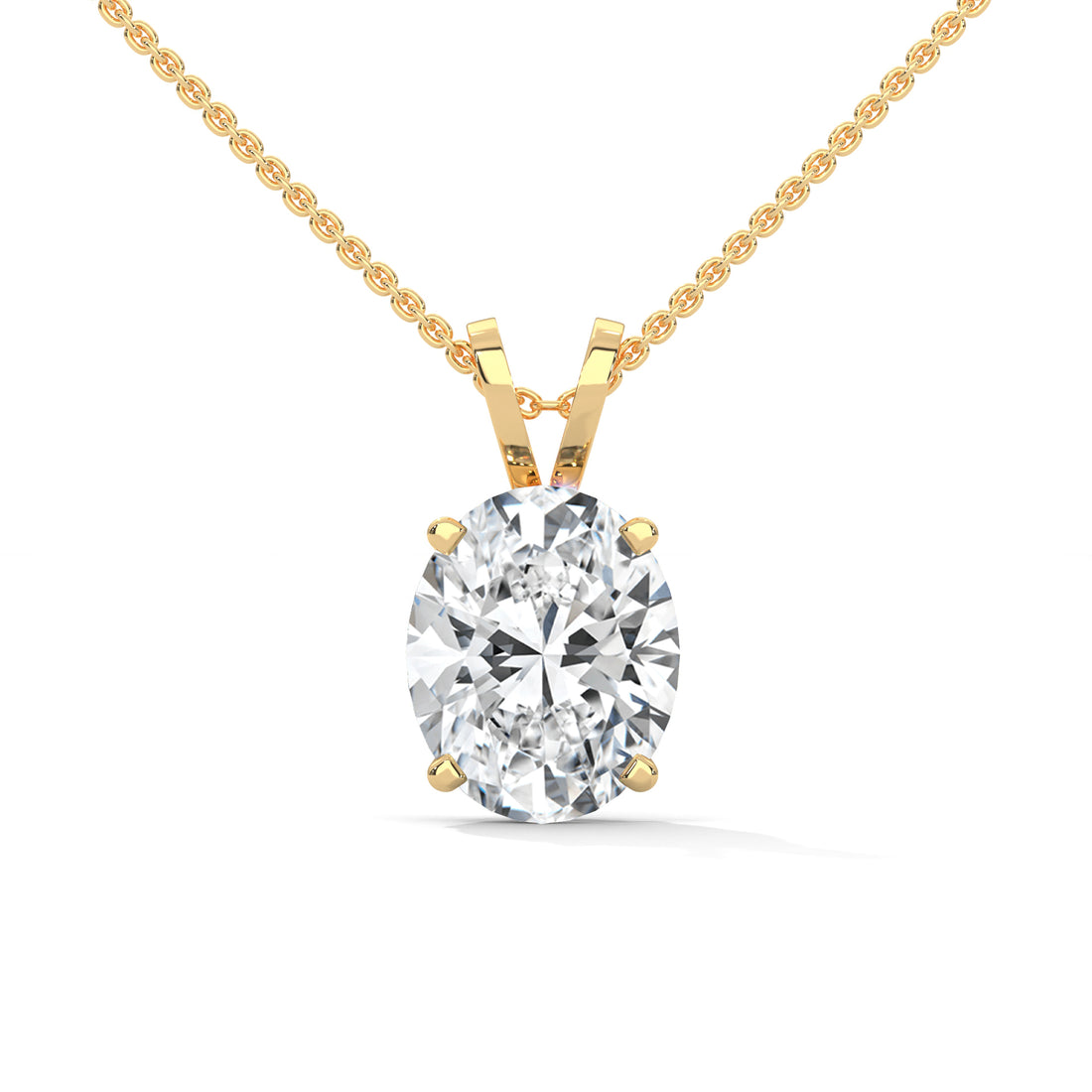 Oval solitaire diamond pendant necklace in Yellow Gold – front view