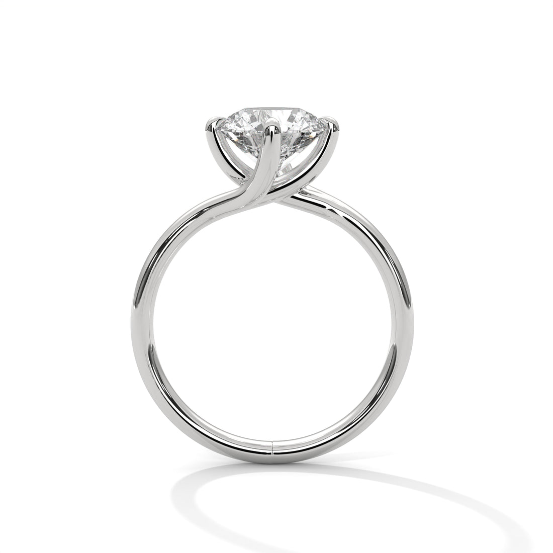 Round twisted solitaire engagement ring in White Gold – front view